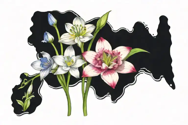Snowdrop carnation Larkspur and water lily combination, feminine, Sisters  tattoo design idea