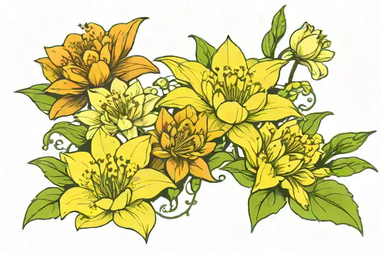 Snowdrop carnation Larkspur and water lily combination, feminine, Sisters tattoo design idea