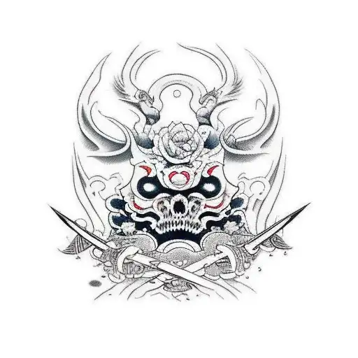 samurái dejando su espada y quitándose la máscara  tattoo design idea