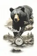 river, ozarks, black bear, time piece tattoo design idea