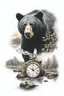 river, ozarks, black bear, time piece tattoo design idea