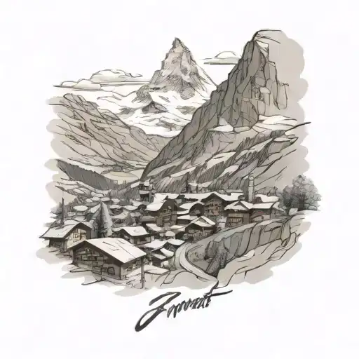 Zermatt with matterhorn view while train passing tattoo design idea