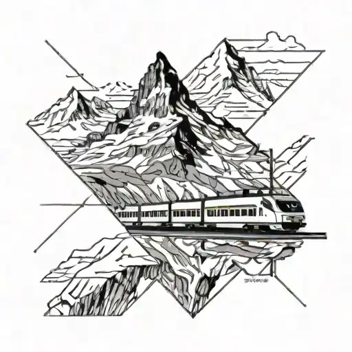 Zermatt with matterhorn view while train passing tattoo design idea