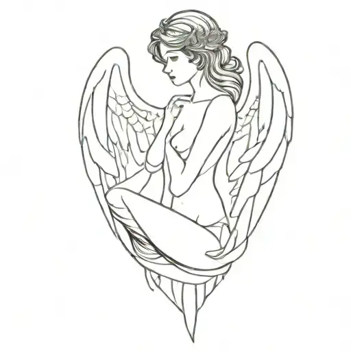Hot dark girl angel tattoo design idea