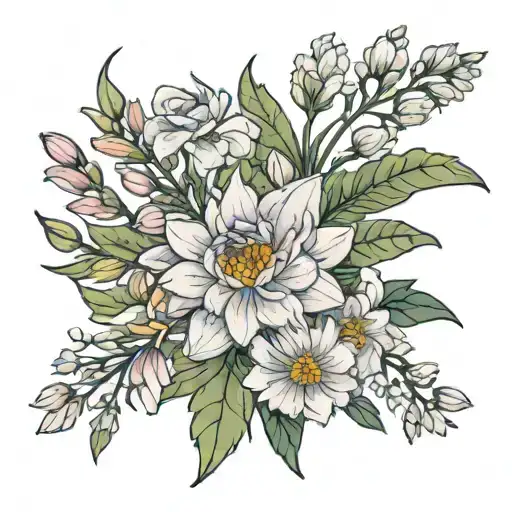 flowers, aster ,cherrybloom ,gladiole , grandpa , love , grandso ,granddaughter ,deceased tattoo design idea