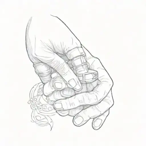 a hand holding a wedding ring tattoo design idea