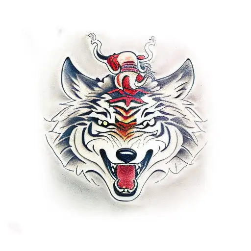 wolf, tiger and dragon lie   tattoo design idea