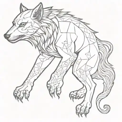 An intricate tattoo inspired by 'Mistborn' book series incorporating elements of werewolf symbols in a dotwork style tattoo design idea