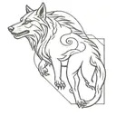 An intricate tattoo inspired by 'Mistborn' book series incorporating elements of werewolf symbols in a dotwork style tattoo design idea
