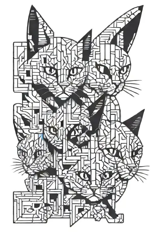 Tetris abstract linework hidden cat faces or cat eyes tattoo design idea