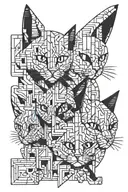 Tetris abstract linework hidden cat faces or cat eyes tattoo design idea