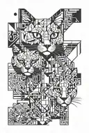 Tetris abstract linework hidden cat faces or cat eyes tattoo design idea