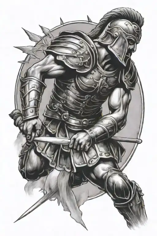 roman gladiator fighting tattoo design idea