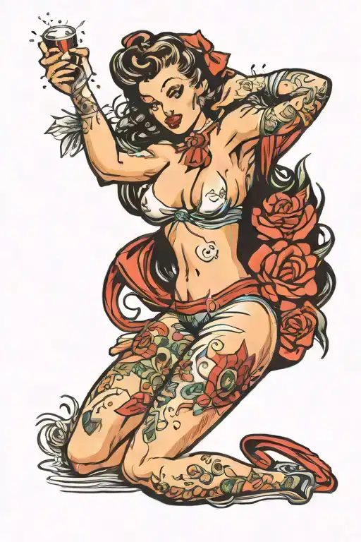 pin up girl nude tattoo design idea