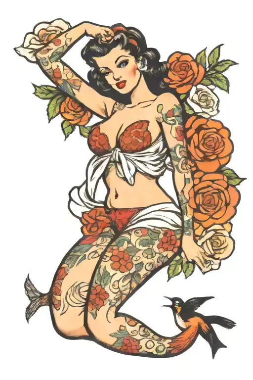 pin up girl nude tattoo design idea
