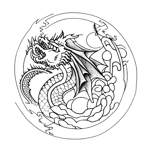 full moon and dragons tattoo design idea