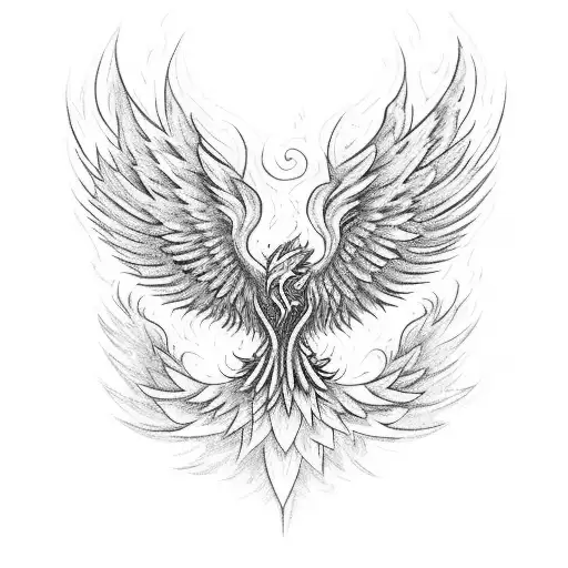 A phoenix rising from the ashes with music notes in its wings tattoo design idea