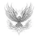 A phoenix rising from the ashes with music notes in its wings tattoo design idea