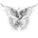 A phoenix rising from the ashes with music notes in its wings tattoo design idea