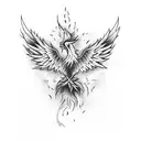 A phoenix rising from the ashes with music notes in its wings tattoo design idea