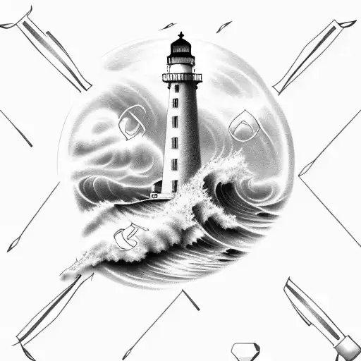 realistic lighthouse with Celtic accent and crashing waves at the base tattoo design idea