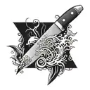 A chef's knife surrounded by swirling waves and sea creatures tattoo design idea