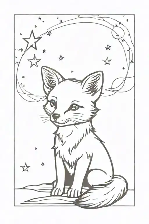 baby fox looking at sky filled with stars tattoo design idea
