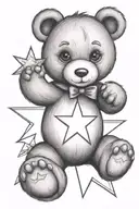 a teddy bear, a woman's eyes and a star tattoo design idea