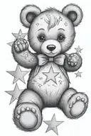 a teddy bear, a woman's eyes and a star tattoo design idea