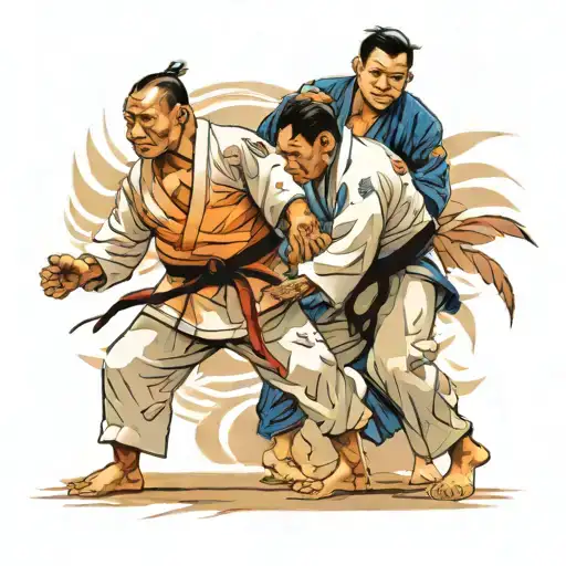 judo match scene tattoo design idea