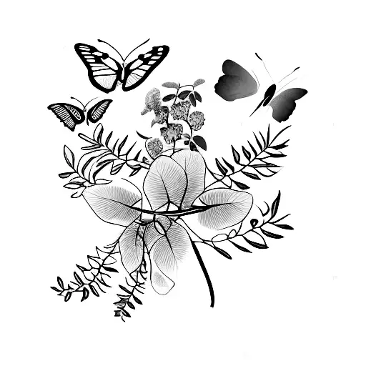 wisteria with butterfly tattoo design idea