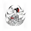Geisha with war fan tattoo design idea
