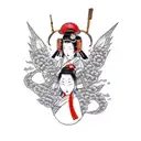 Geisha with war fan tattoo design idea