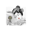Geisha with war fan tattoo design idea