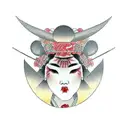 Geisha with war fan tattoo design idea