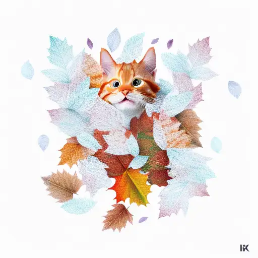 ginger cat playing in autumn leaves tattoo design idea