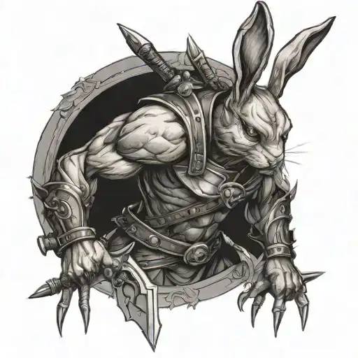 Rabbit Warrior with armor and with wolverin claws tattoo design idea