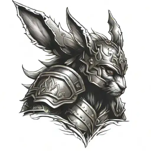 Rabbit Warrior with armor and with wolverin claws facing in front tattoo design idea