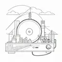 A minimalist tattoo of a turntable with a cityscape of Lisbon in the background, symbolizing your love for techno music and Portugal tattoo design idea