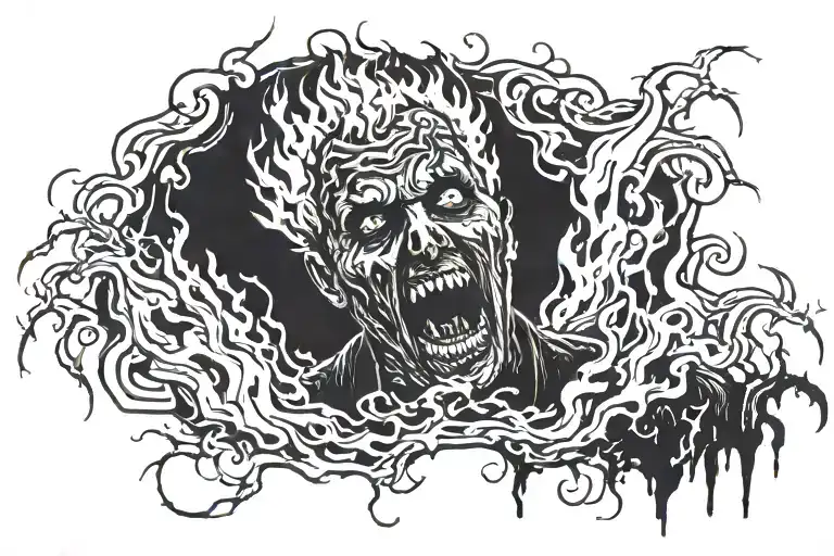 a man burning in flames tattoo design idea