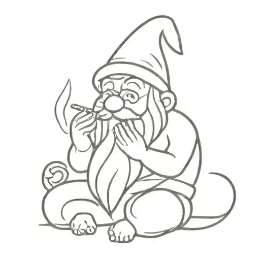 gnome smoking cigarette tattoo design idea