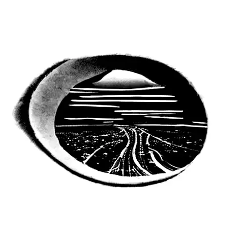 Zoomed out view from a bird's perspective (top down) with highway/freeway, city skyline, and mountains in view tattoo design idea