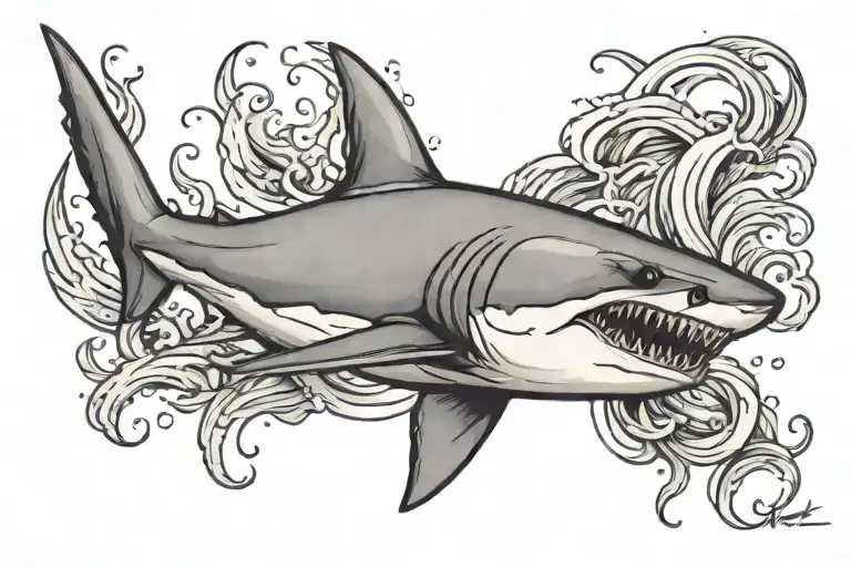 white shark swimming tattoo design idea