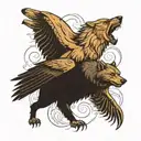 wolf and bear in raven wings tattoo design idea