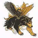 wolf and bear in raven wings tattoo design idea