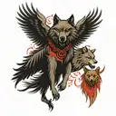 wolf and bear in raven wings tattoo design idea