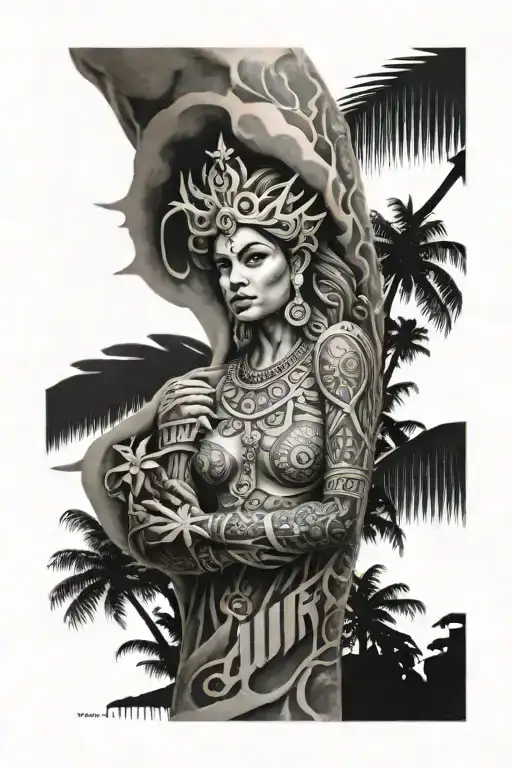 full sleeve, blackjack, Thailand, Germany, beach, palms,  tattoo design idea
