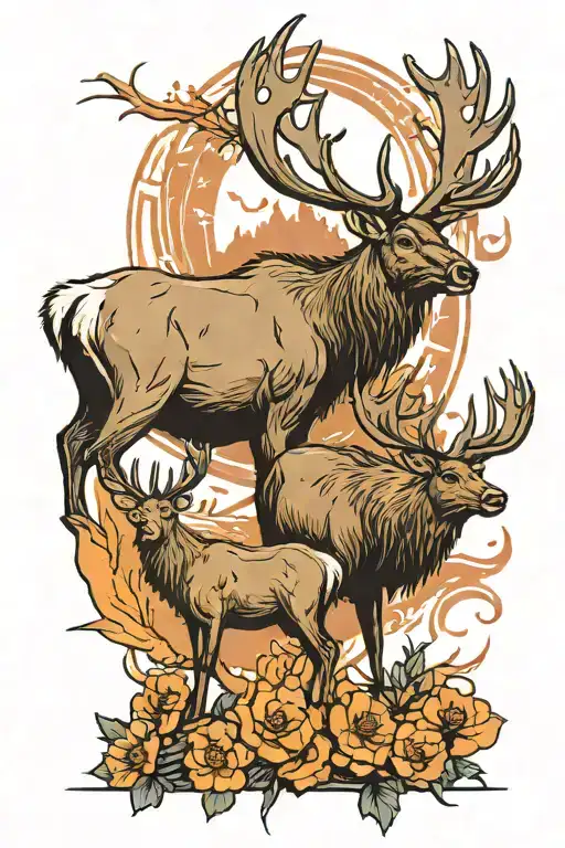 elk and deer tattoo design idea