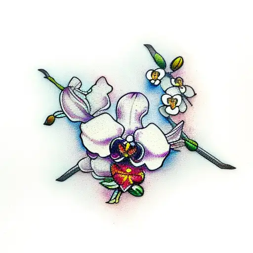 sparrow with orchids tattoo design idea