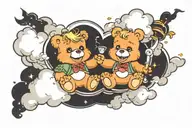 2 care bears getting high on a cloud transforming tattoo design idea